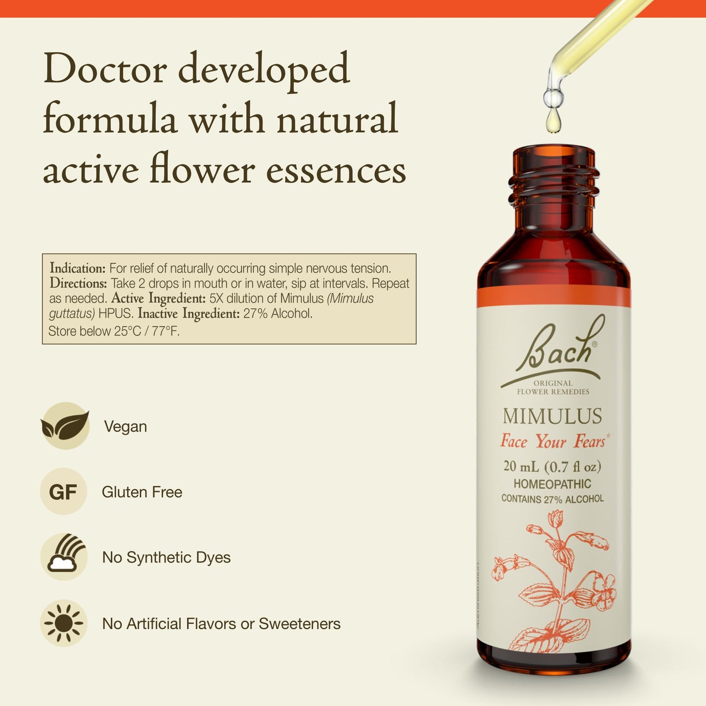 Bach Mimulus - Face Your Fears - 20mL Dropper | Emotional Balance