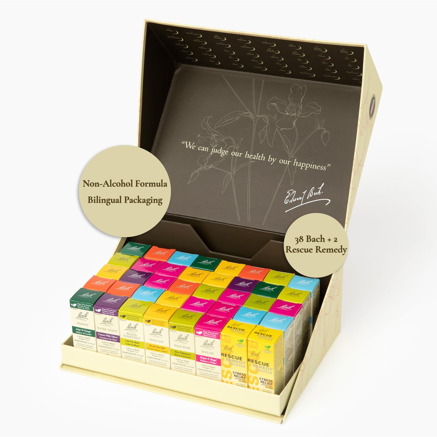 Bach Original Flower Remedies Full Set (Non-Alcohol) - 38 + 2 Rescue Remedy, 40 Droppers