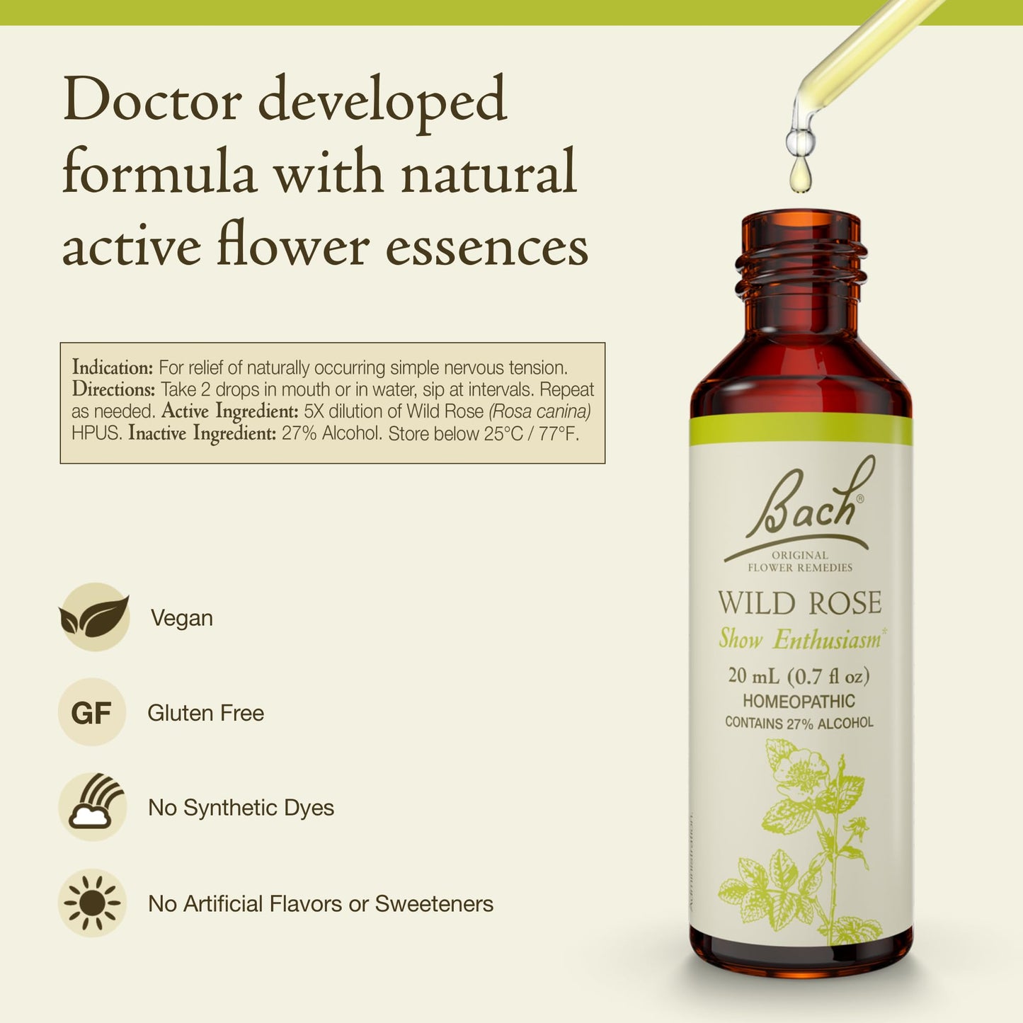Bach Original Flower Remedies Wild Rose – Show Enthusiasm – 20mL Dropper