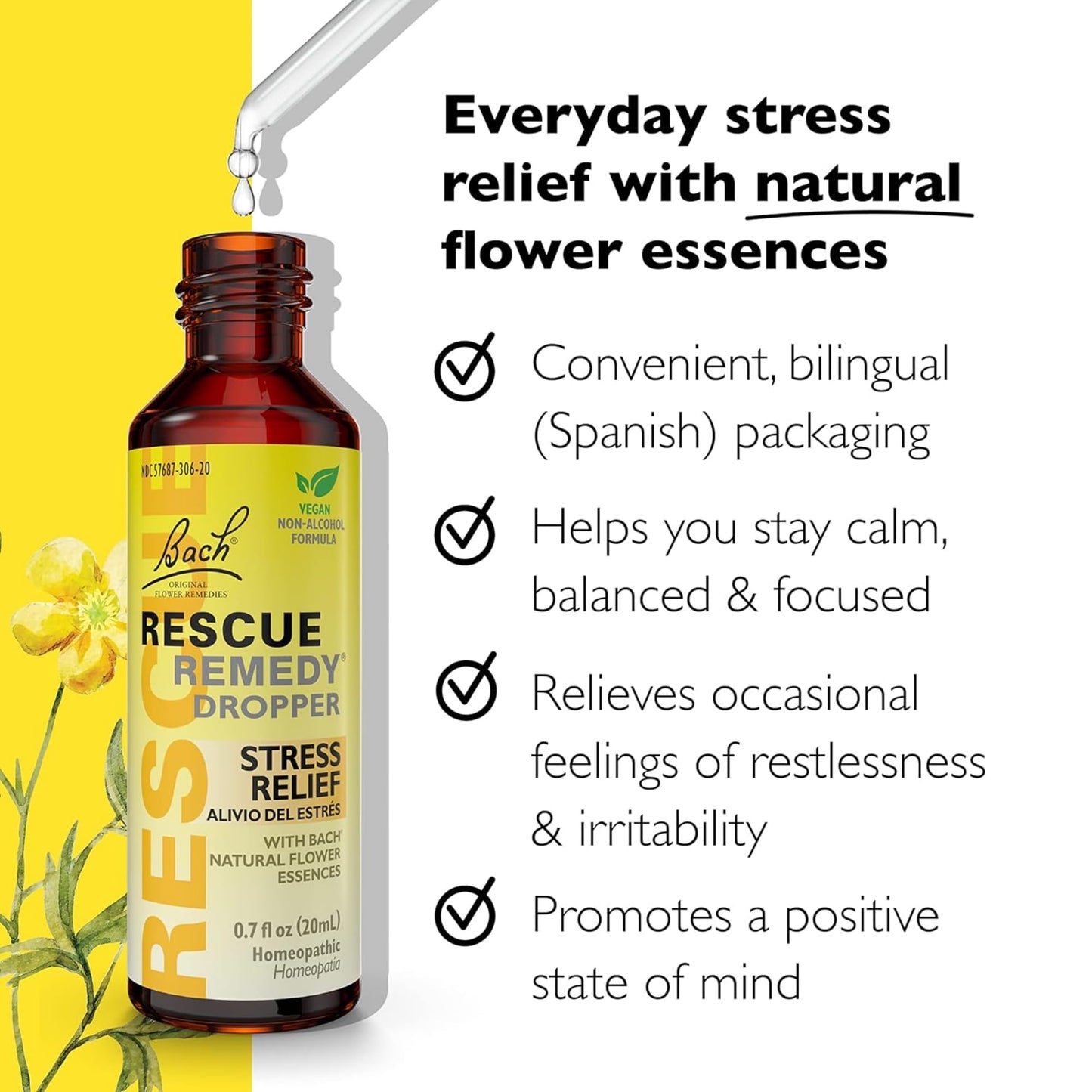 Bach Rescue Remedy Dropper 20mL – Pack of 2 | Non-Alcohol Formula, Natural Stress Relief