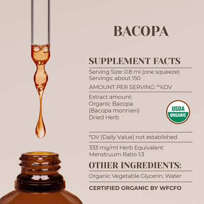 Bacopa USDA Organic | Alcohol-Free Tincture 4 oz | Bacopa Monnieri (Bacopa) Dried Herb