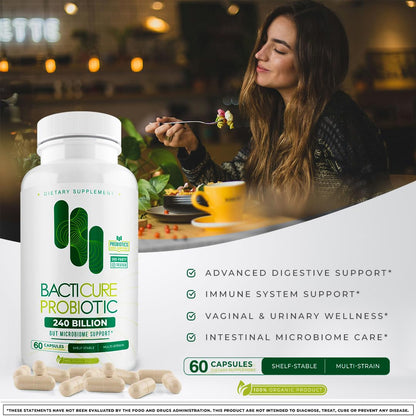 Bacticure Probiotic 240 Capsules | High-CFU Probiotics for Digestion, Gut Health, Immunity & Womens Wellness