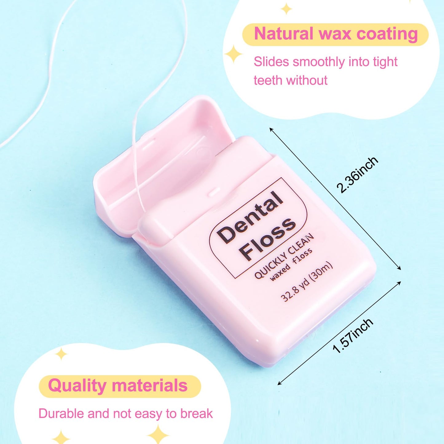 Baderke 6 Pack Mini Waxed Dental Floss – 30m Each, Travel Pack (Pink)