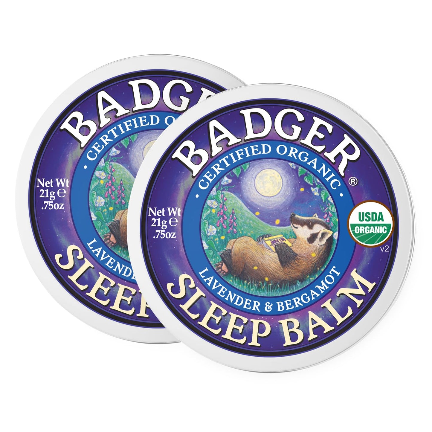 Badger Sleep Balm – Organic Lavender & Bergamot Aromatherapy for Adults & Kids | .75 oz Tin, 2-Pack