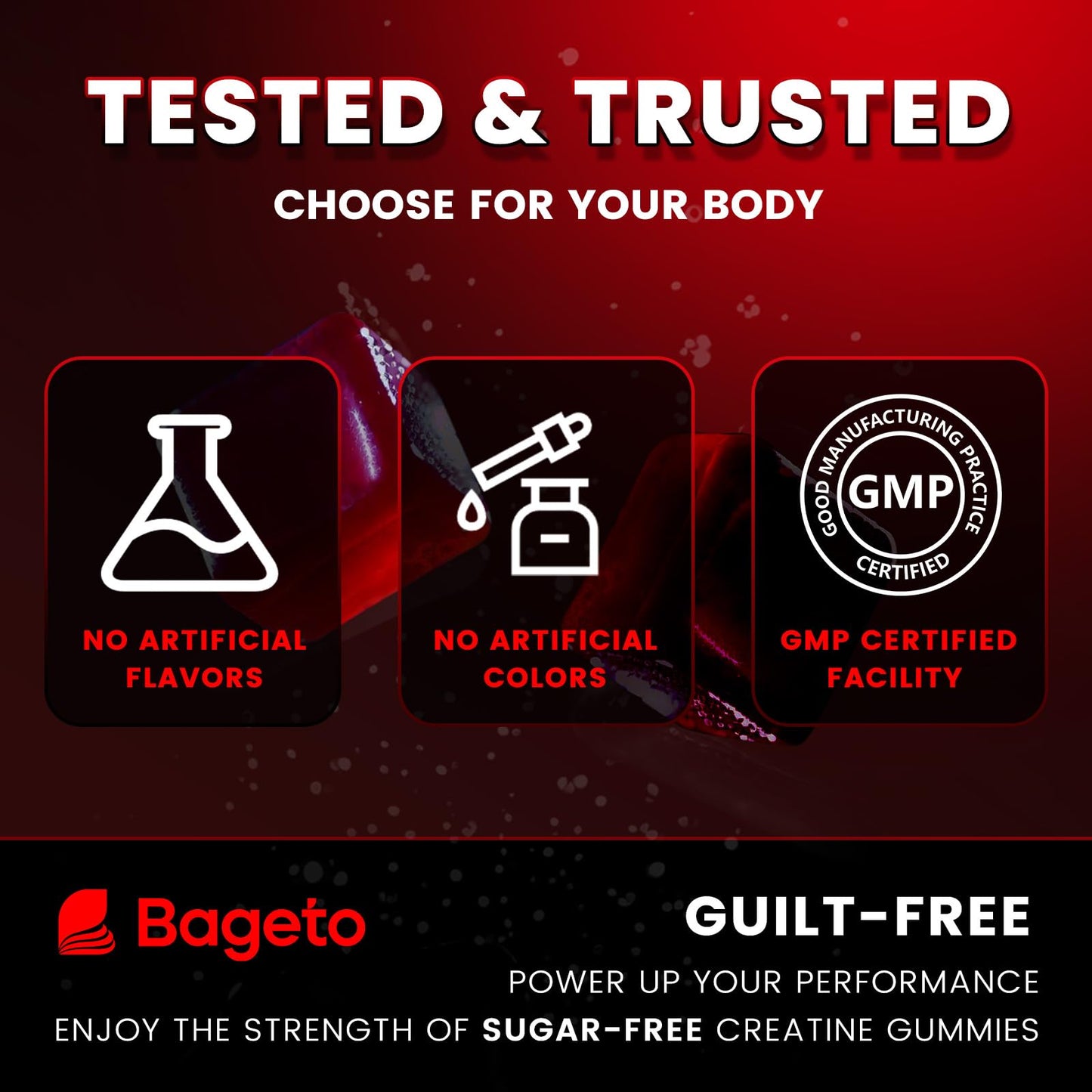 Bageto Creatine Monohydrate Gummies Complex 8000mg – Berry Flavored Vegan Chewables (120 Gummies)