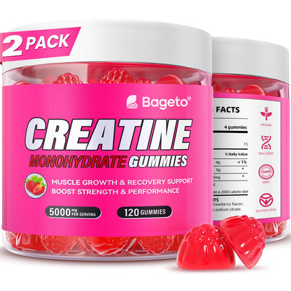 Bageto Creatine Monohydrate Gummies – 5000mg per Serving | Vegan, 0g Sugar, Strawberry 2