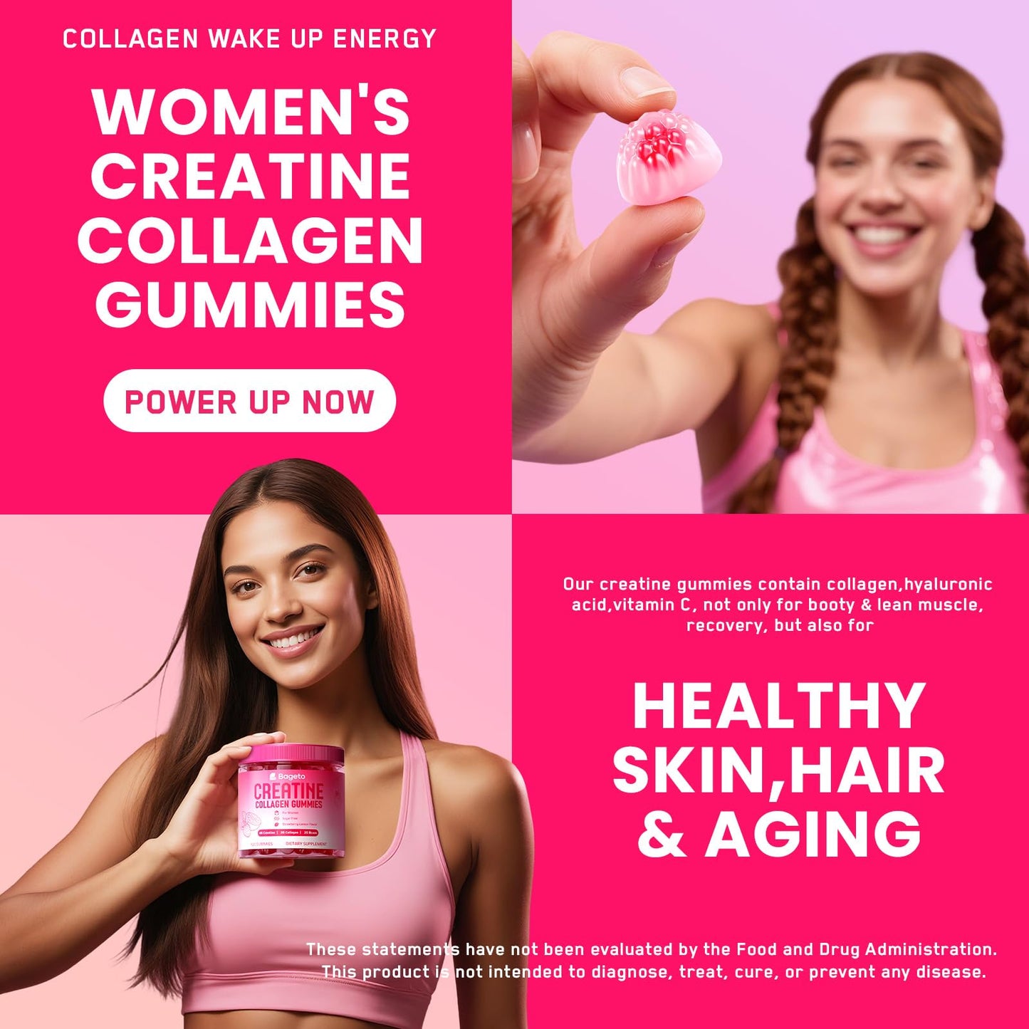 Creatine for Women Gummies – Monohydrate with Collagen, BCAAs & Vitamins (Sugar-Free, Vegan)