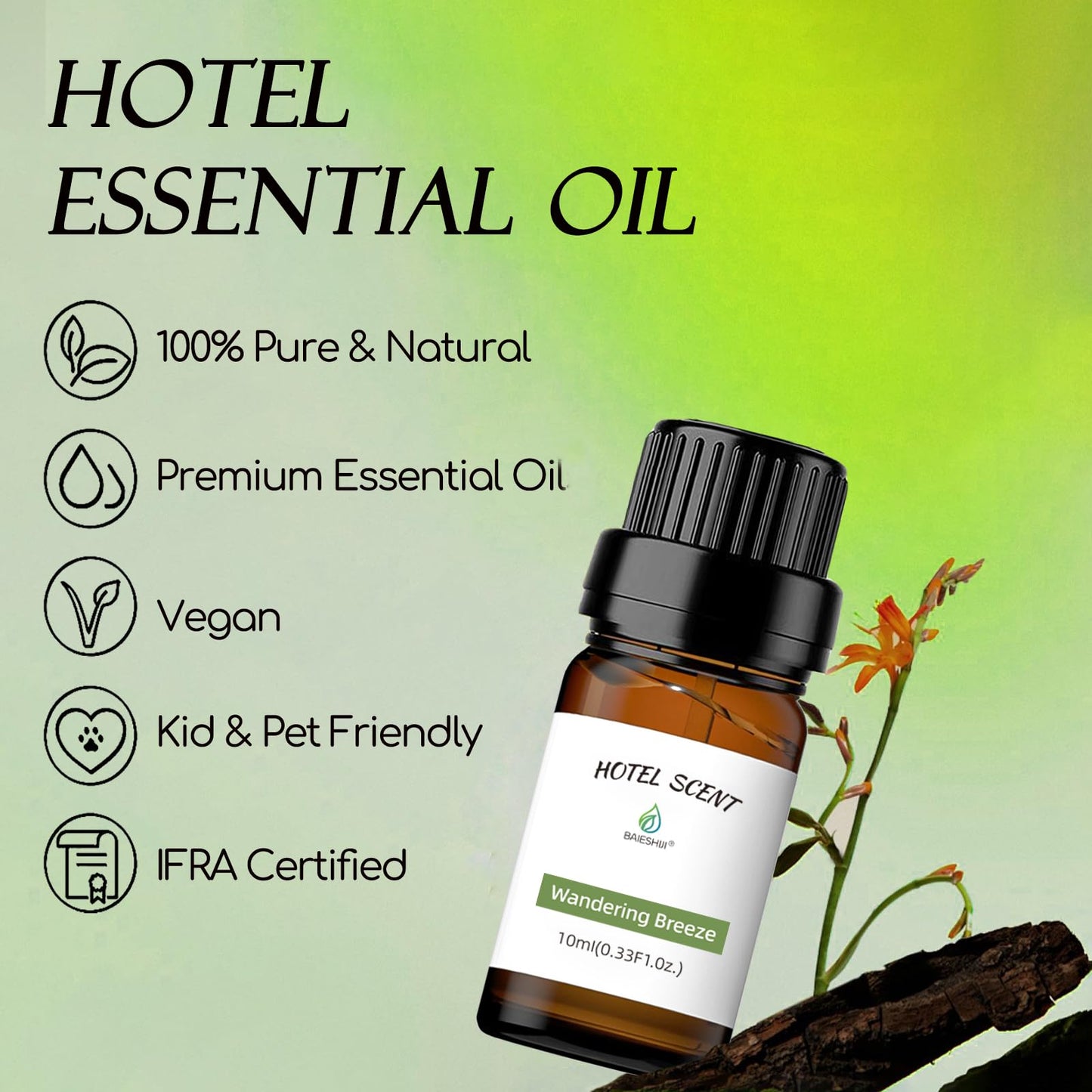 BAIESHIJI Wandering Breeze Essential Oil — Hotel Collection, Rose & Cedarwood, 10mL