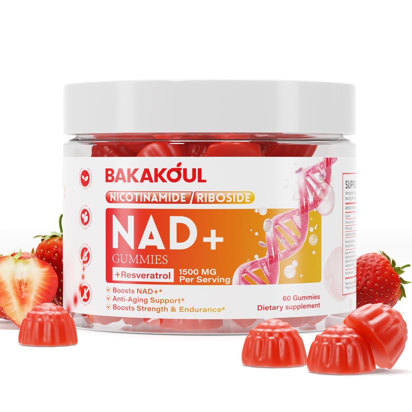 BAKAKOUL NAD Gummies – NAD+ Liposomal NR, 900mg, 60 Gummies