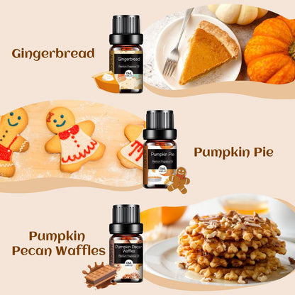 Bakery Essential Oils Set 6x10ML – Pumpkin Pie, Coffee Cake, Gingerbread, Cherry Cheesecake for Diffusers & Candle Making