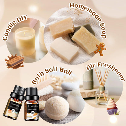 Bakery Essential Oils Set 6x10ML – Pumpkin Pie, Coffee Cake, Gingerbread, Cherry Cheesecake for Diffusers & Candle Making