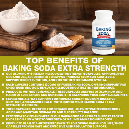 Baking Soda Aluminum Free 1300mg – Extra Strength Organic Capsules