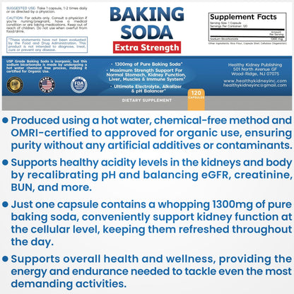 Baking Soda Aluminum Free 1300mg – Extra Strength Organic Capsules