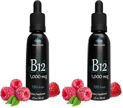 Balanced Health B12 1,000 mcg Sublingual Drops – Raspberry, 2oz, 120 Servings (Pack of 2)