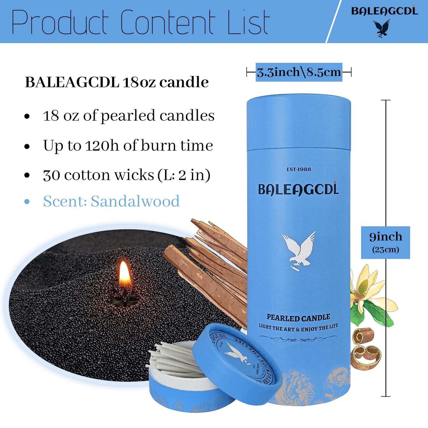 BALEAGCDL Monsoon Wood Pearled Candle – 18oz DIY Sandalwood Sand Candle with 30 Wicks