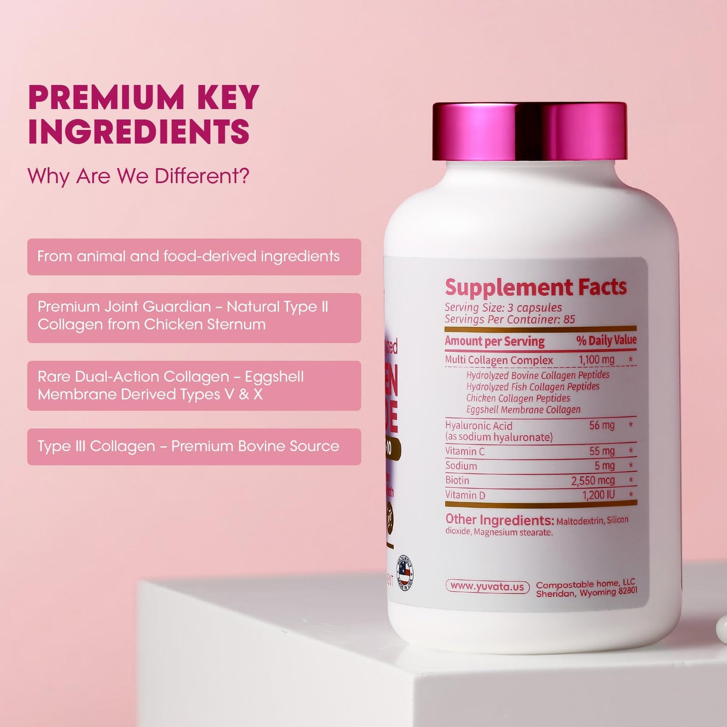 BALNUTRI Collagen Peptide + Hyaluronic Acid – Multi-Collagen Complex for Skin, Hair, Nails & Joints | 255 Capsules