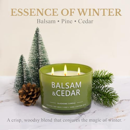 Balsam Cedar Candle – 12oz Soy 3-Wick, 60+ Hour Burn | Luxury Holiday Gift