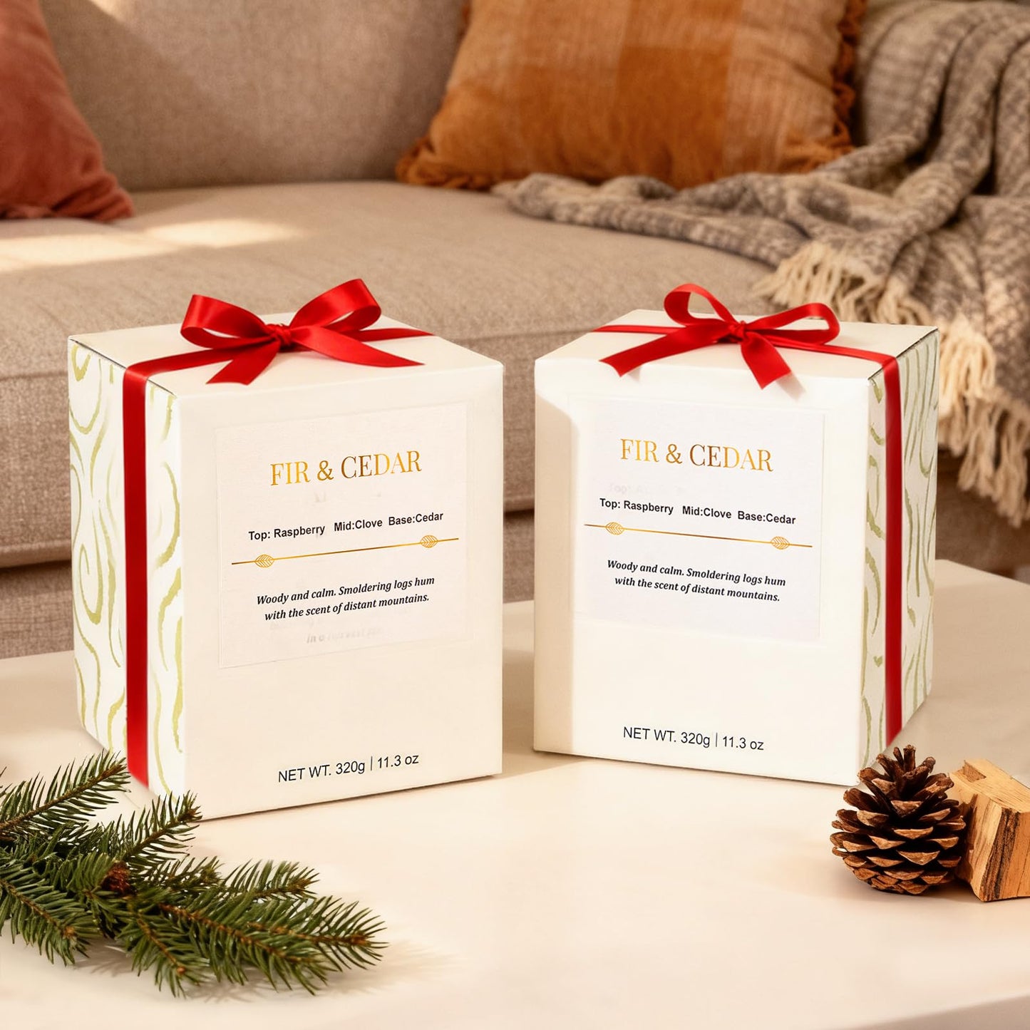 2 Pack Wood Wick Scented Candles Gift Set – Balsam Fir & Cedarwood, Natural Soy Wax