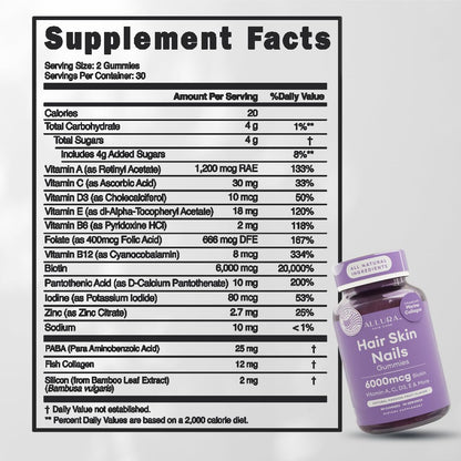 Biotin Hair Gummies 6000mcg – Hair, Skin & Nails Vitamins for Women | Made in USA | Passion Fruit 60ct