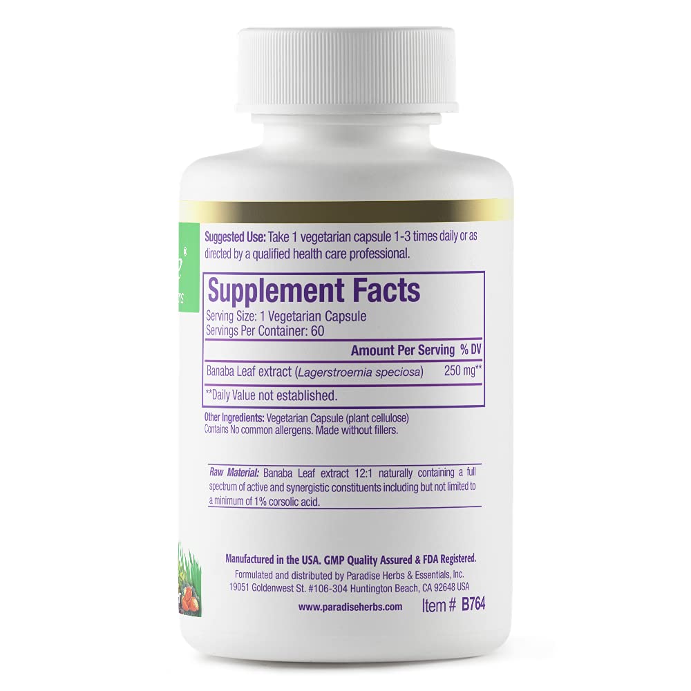 Paradise Herbs Banaba Leaf 12:1 Extract – 250 mg, 60 Caps (Pack of 2)