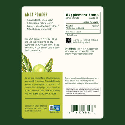 Banyan Botanicals Amla Powder – Organic Amalaki (Phyllanthus Emblica) | Vitamin C & Antioxidants | Digestion Support – 1/2 lb – Non-GMO