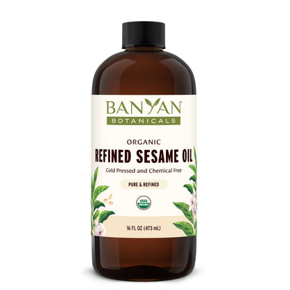 Banyan Botanicals Sesame Oil – Organic Refined 16 oz for Skin, Hair & Massage