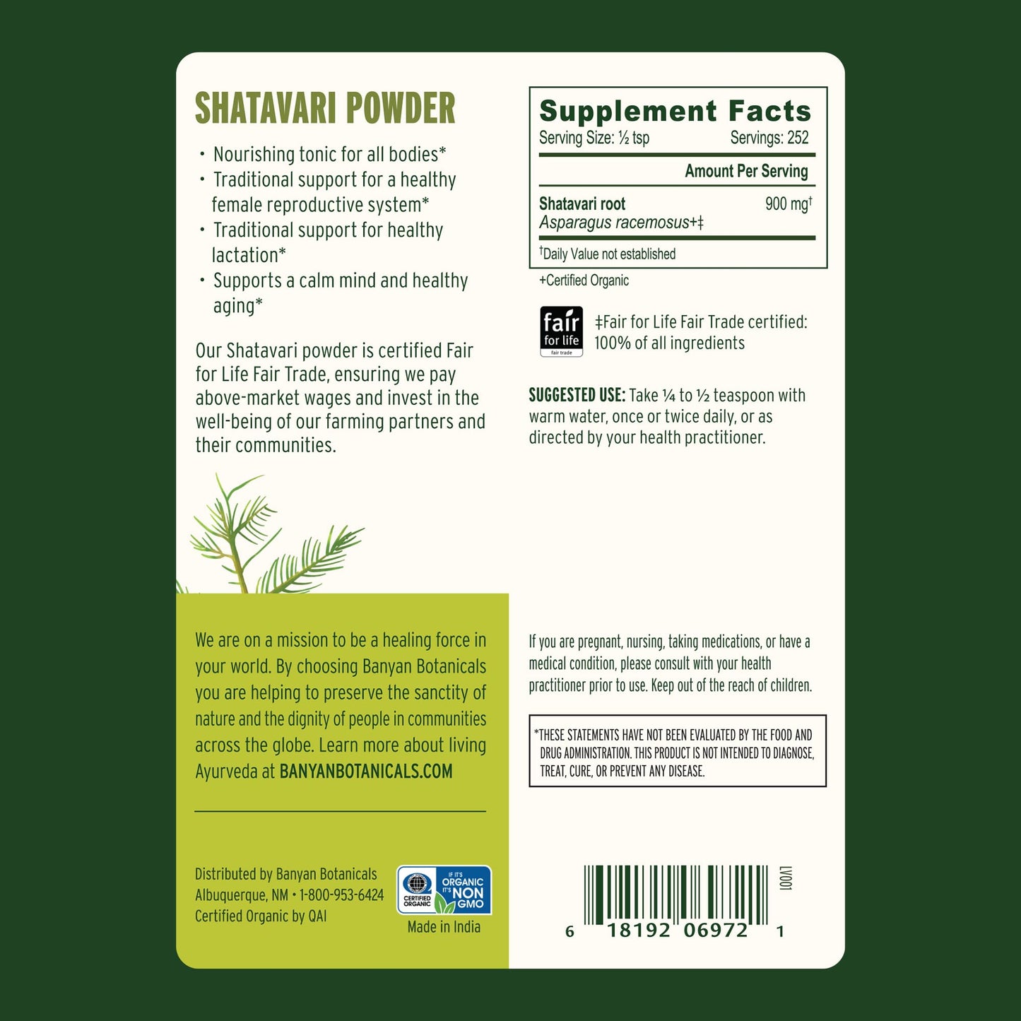 Shatavari Powder – Organic Asparagus Racemosus Root | Banyan Botanicals | Vegan