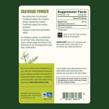 Shatavari Powder – Organic Asparagus Racemosus Root | Banyan Botanicals | Vegan