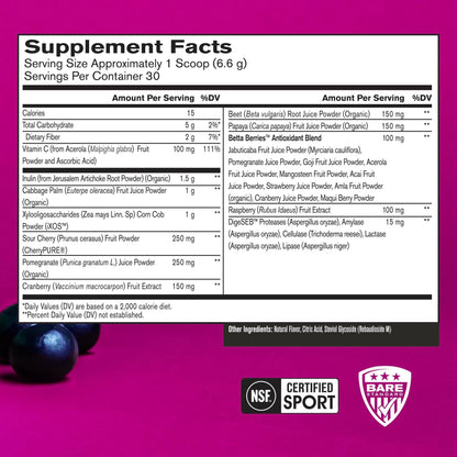 BARE PERFORMANCE NUTRITION Strong Reds Superfood Powder – Digestive Enzymes, Antioxidants, Energy | 30 Servings