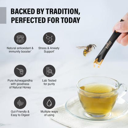 Bargad KSM-66 Ashwagandha Honey Sticks | 400mg Adaptogenic Support | Relaxation, Sleep, Focus & Energy | Premium Organic Honey | 30 Count
