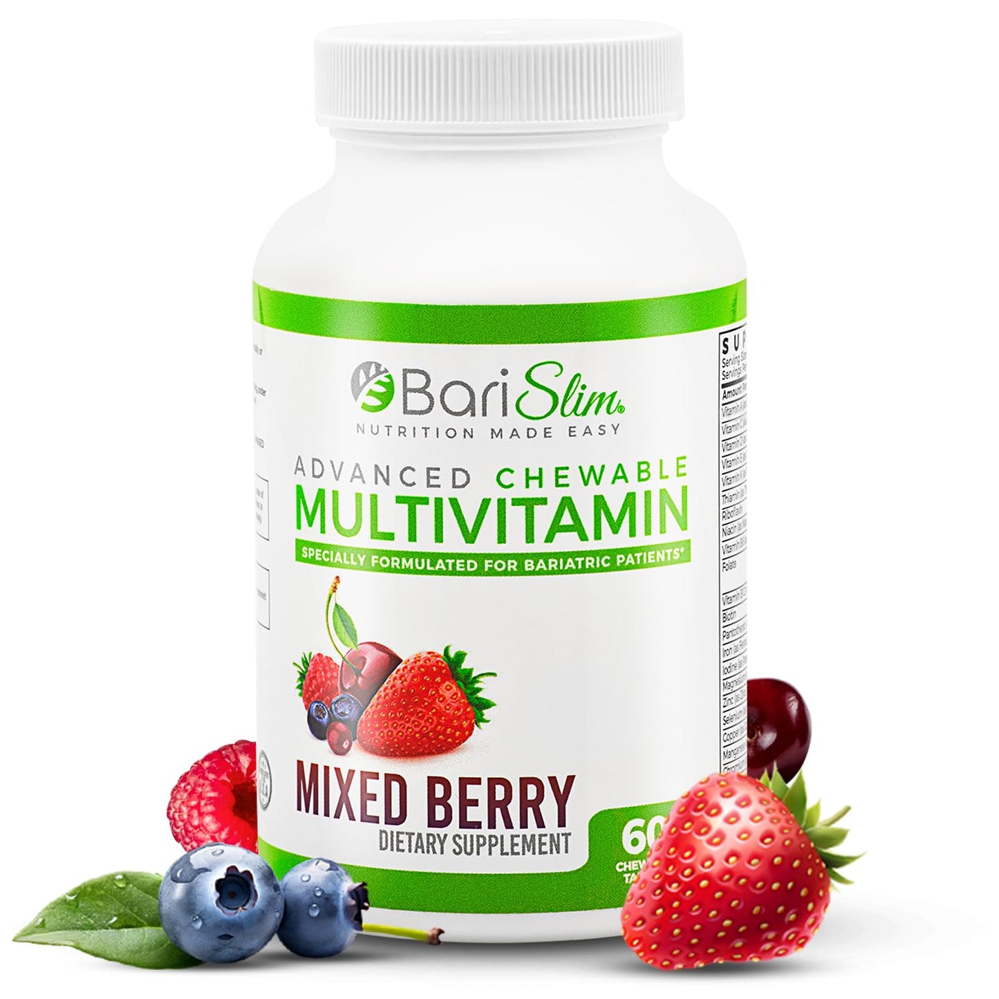 BariSlim Advanced Chewable Bariatric Multivitamin – Post-Bariatric Nutrition (Mixed Berry, 60 Count)