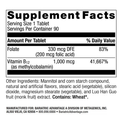 Bariatric Advantage B-12 Speedy Melts: 1000 mcg B12 + 200 mcg Folate
