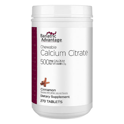 Bariatric Advantage Calcium Citrate Chewable 500 mg – Cinnamon | 270 Count – Post-Surgery Bariatric Calcium Supplement