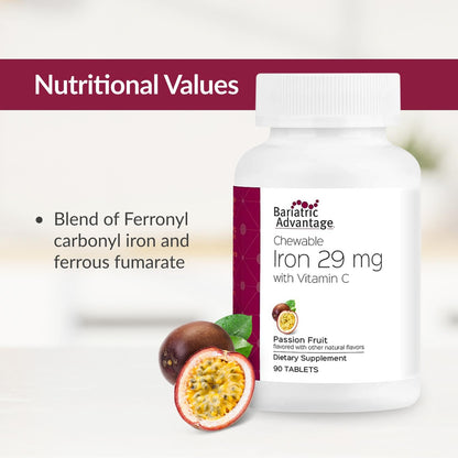 Bariatric Advantage Chewable Iron 29 mg — Post-Surgery Iron with Vitamin C, No Metallic Taste, 90 Count