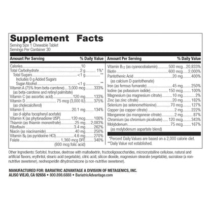 Bariatric Advantage Chewable Ultra Solo with Iron – One Daily Multivitamin (30 Tablets) – Gluten Free Citrus