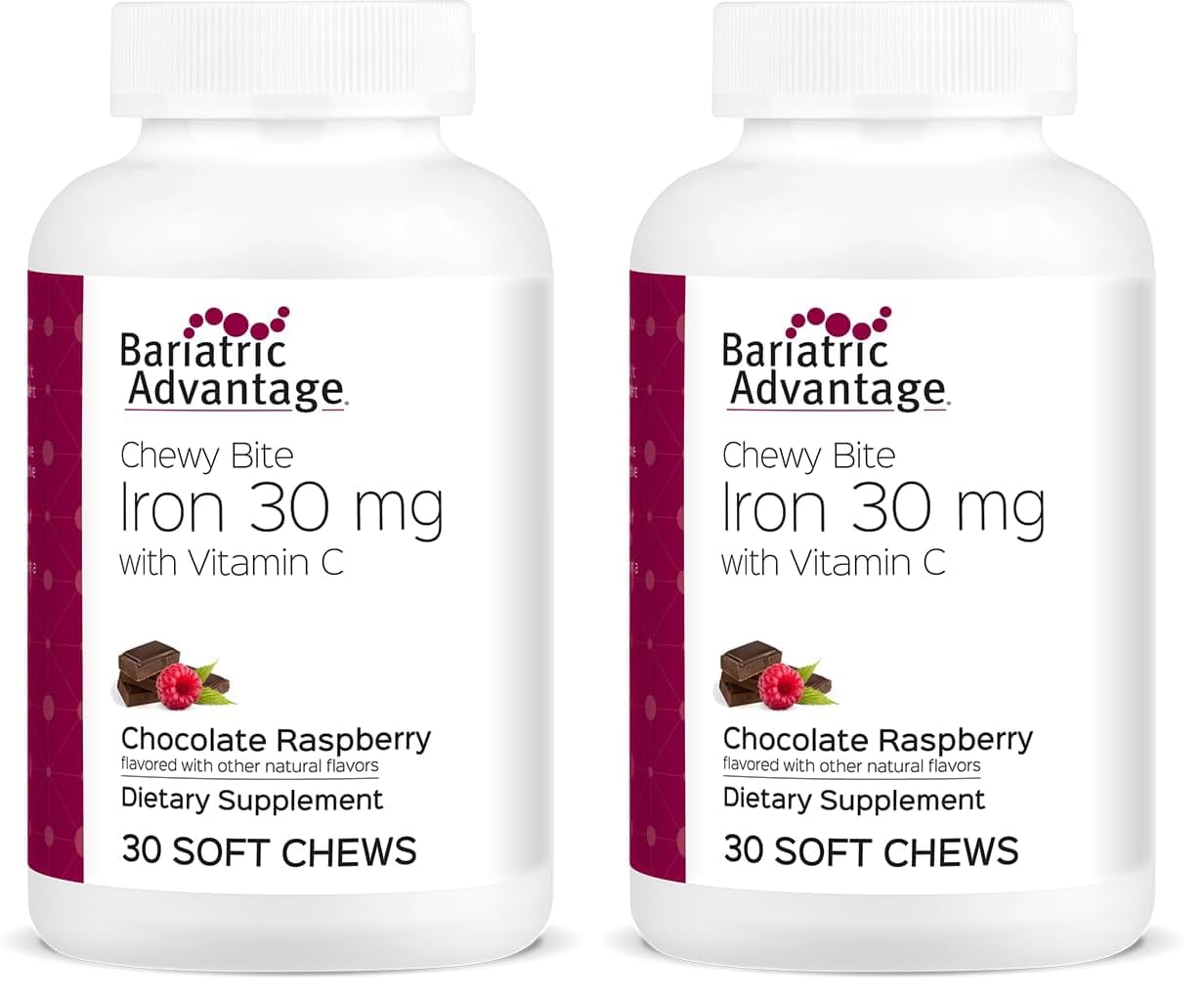 Bariatric Advantage Iron Chewy Bite Chocolate Raspberry Truffle (30 mg Iron, 60 mg Vitamin C) 30 Count (Pack of 2)