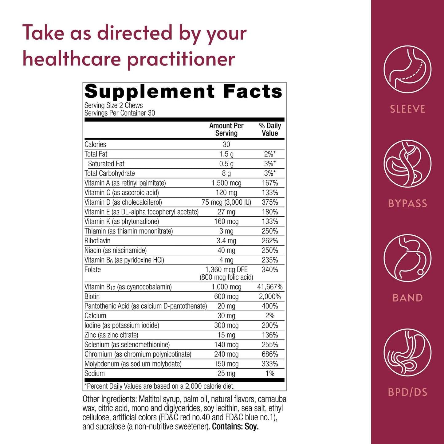 Bariatric Advantage Multi Chewy Bite – Soft Chew Multivitamin for Bariatric Patients, Black Grape, 60 Count