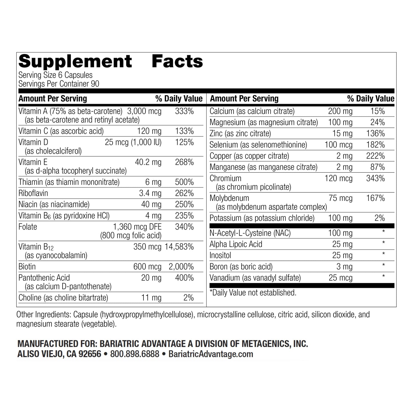 Bariatric Advantage Multi Formula Without Iron - High Potency Bariatric Multivitamin (540 Capsules)