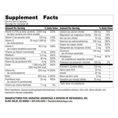 Bariatric Advantage Multi Formula Without Iron - High Potency Bariatric Multivitamin (540 Capsules)