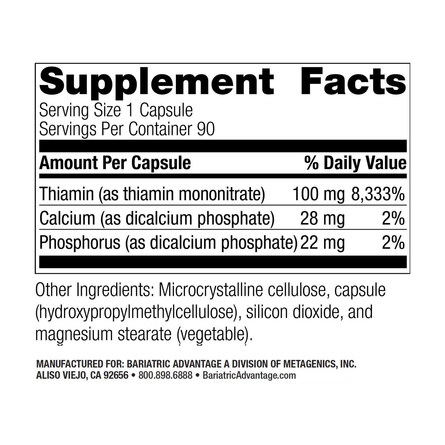 Bariatric Advantage B1 Thiamin 100 mg – Easy Digest, 90 Count