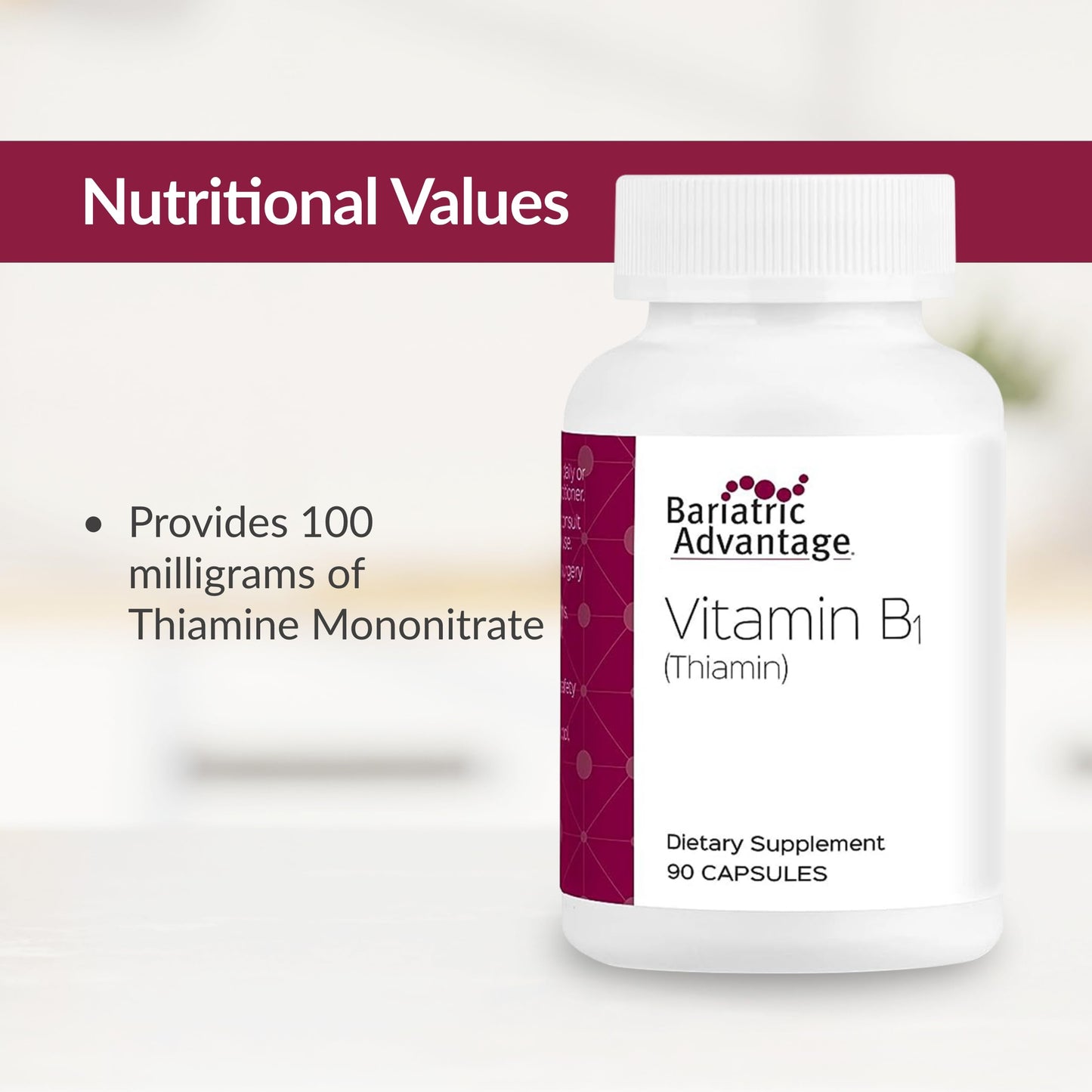 Bariatric Advantage B1 Thiamin 100 mg – Easy Digest, 90 Count