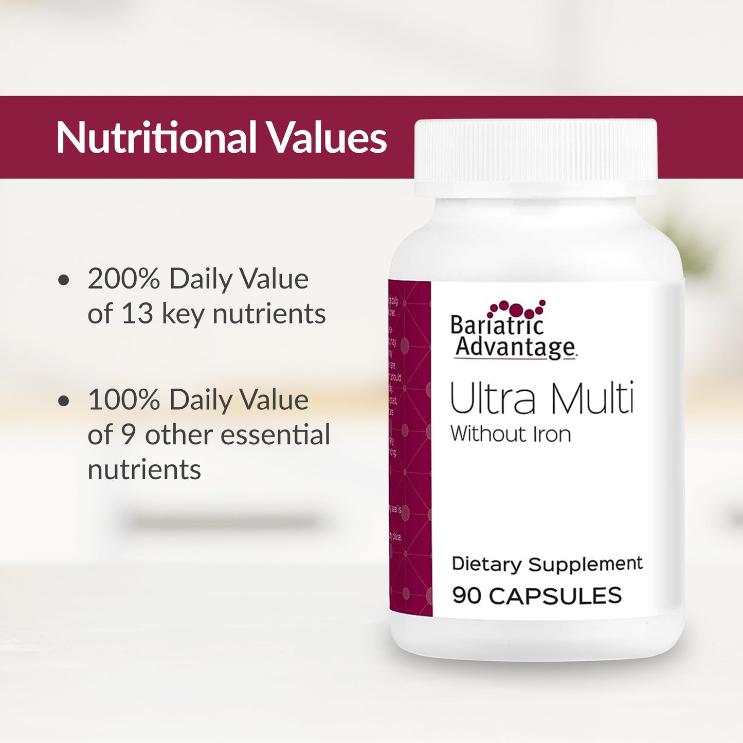 Bariatric Advantage Ultra Multi Without Iron – High Potency Bariatric Multivitamin (90 Capsules, 30 Servings)