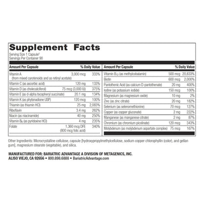 Bariatric Advantage Ultra Solo Without Iron – Once-Per-Day Bariatric Multivitamin (Gluten-Free) – 90 Count