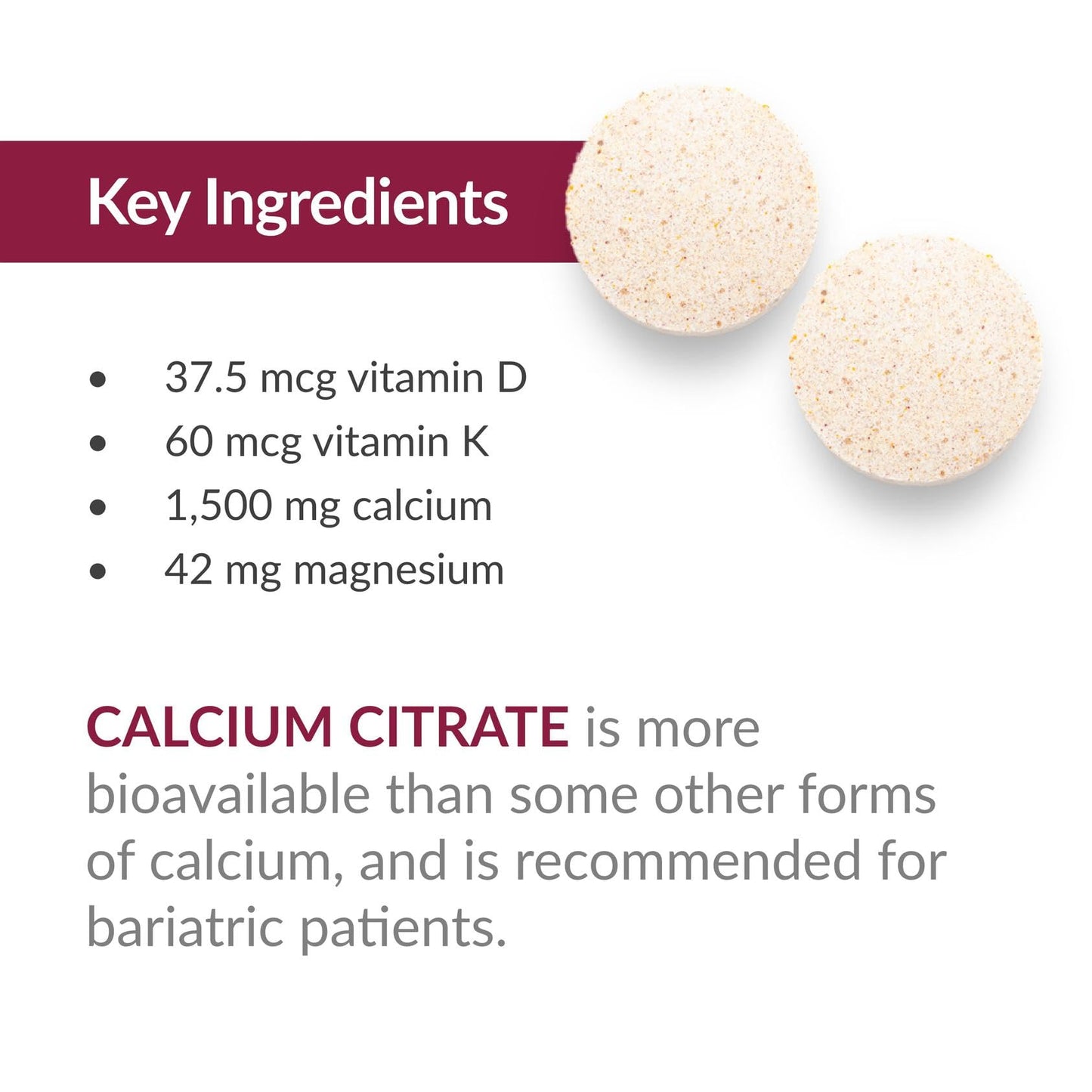 Bariatric Calcium Citrate 500mg Chewables with Vitamin D3 – 90 Count