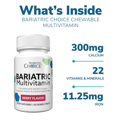 Bariatric Choice My Bariatric Chewable Multivitamin with Iron & 300mg Calcium – Berry (120ct)