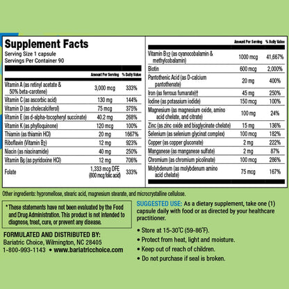 Bariatric Choice Once-Daily Multivitamin with 45 mg Iron | 90 Count | Bariatric Surgery Vitamins