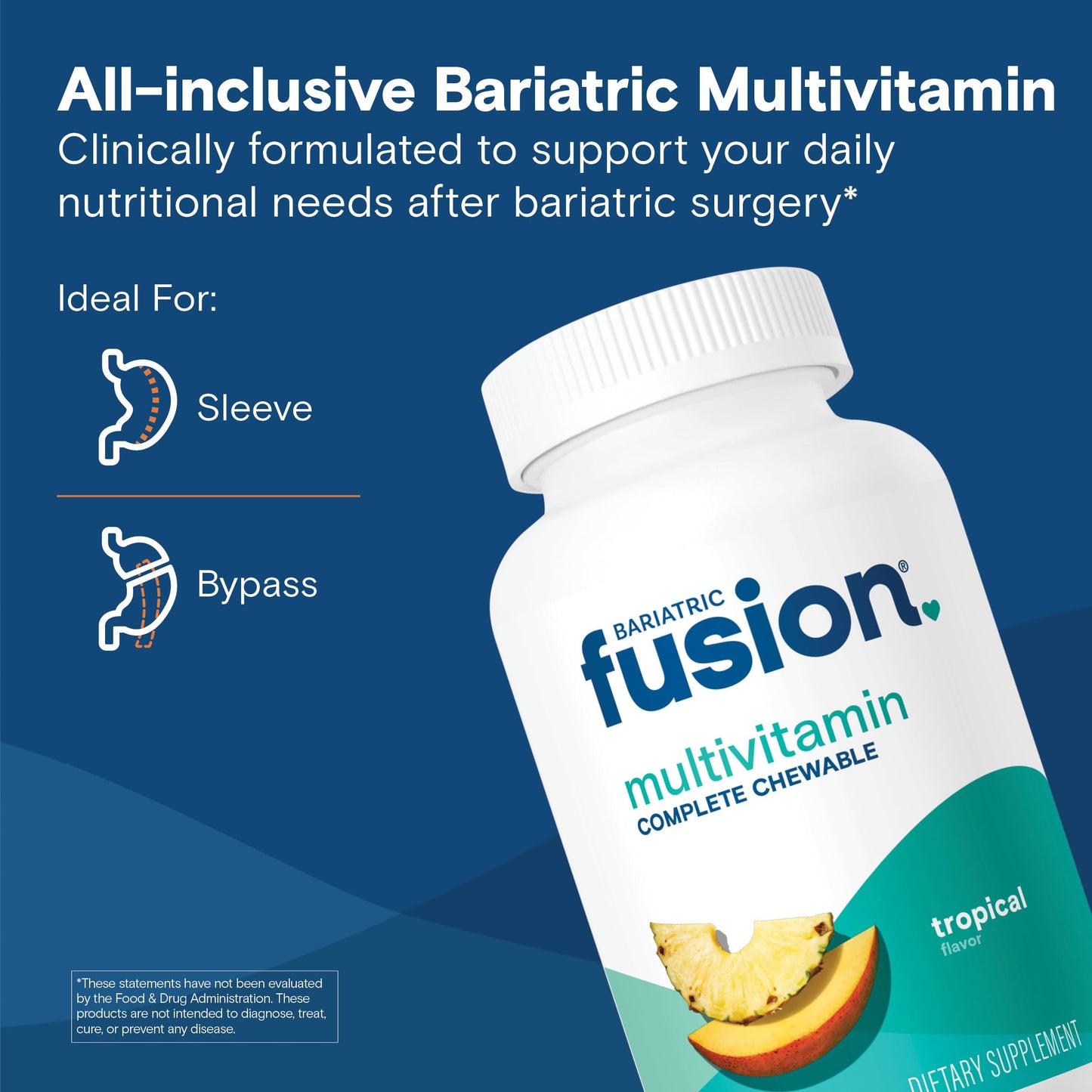 Bariatric Fusion Multivitamin with Iron – Complete Chewable (Tropical) for Gastric Bypass & Sleeve Gastrectomy | One Month Supply