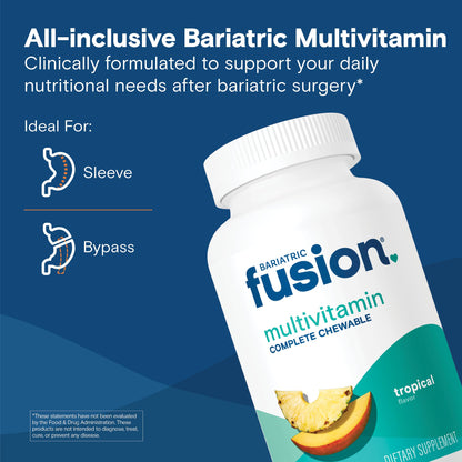 Bariatric Fusion Multivitamin with Iron – Complete Chewable (Tropical) for Gastric Bypass & Sleeve Gastrectomy | One Month Supply