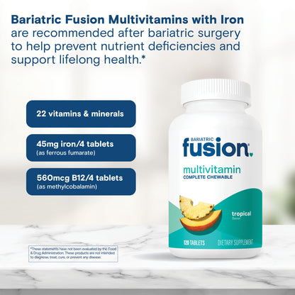 Bariatric Fusion Multivitamin with Iron – Complete Chewable (Tropical) for Gastric Bypass & Sleeve Gastrectomy | One Month Supply
