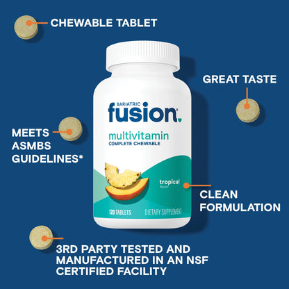 Bariatric Fusion Multivitamin with Iron – Complete Chewable (Tropical) for Gastric Bypass & Sleeve Gastrectomy | One Month Supply